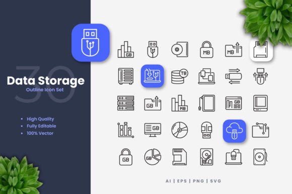 Data Storage Icons: A Vector Icon Set for Digital Projects
