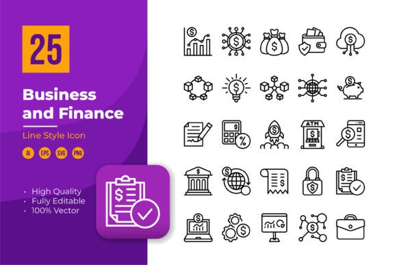Modern Business and Finance Line Icon Sets