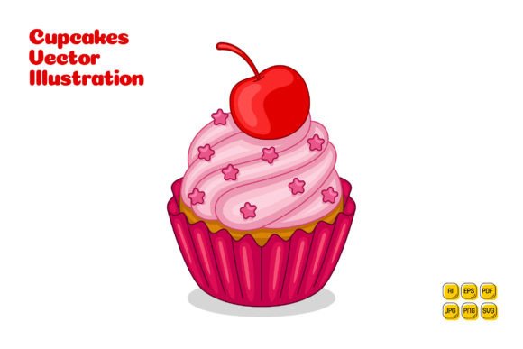 Unlock Creativity with Cherry Cupcakes Vector Illustration